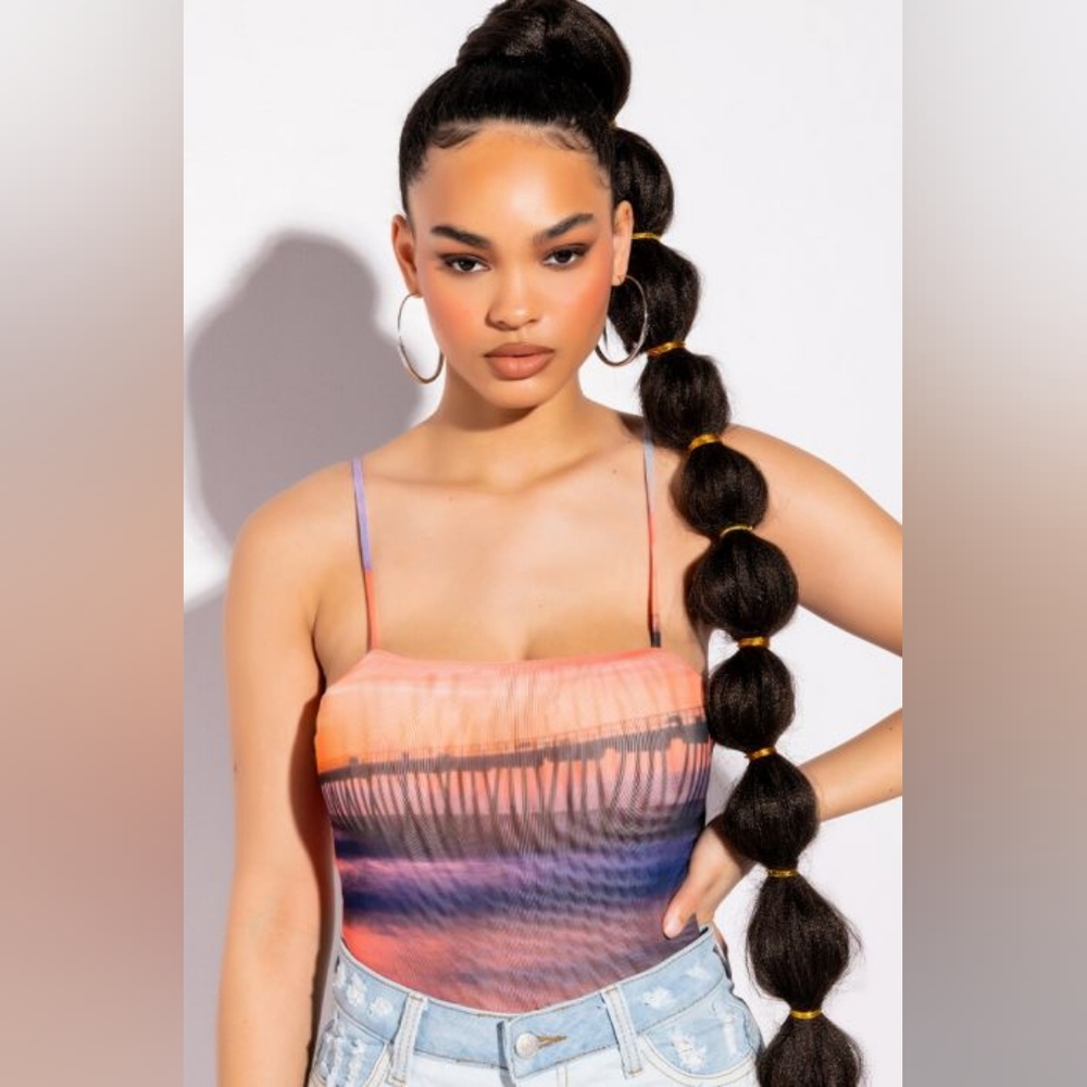 NWT AKIRA Multi-Color Label Sol Square Neck Mesh Bodysuit Size XL